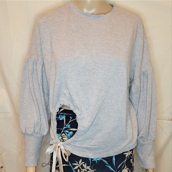 Zara basic Gray Knotted Front Lantern Sleeve Plain  light weight Sweatsh… - Picture 6 of 15
